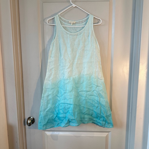 Eileen Fisher Blue Teal Ombré Linen Sleeveless Shift Dress, Size Small Petite - Picture 10 of 10